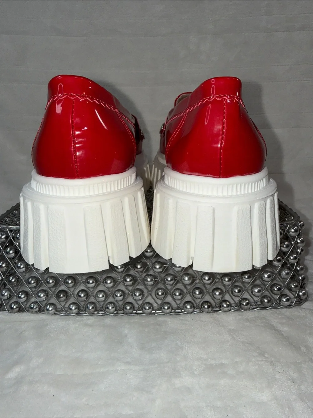 Patent Red Platform Loafers with Chunky White Sole size 8W